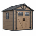 Gartenhaus 210 x 180 x 210 cm in Holzoptik Braun Anthrazit mit Doppeltür und Fenstern