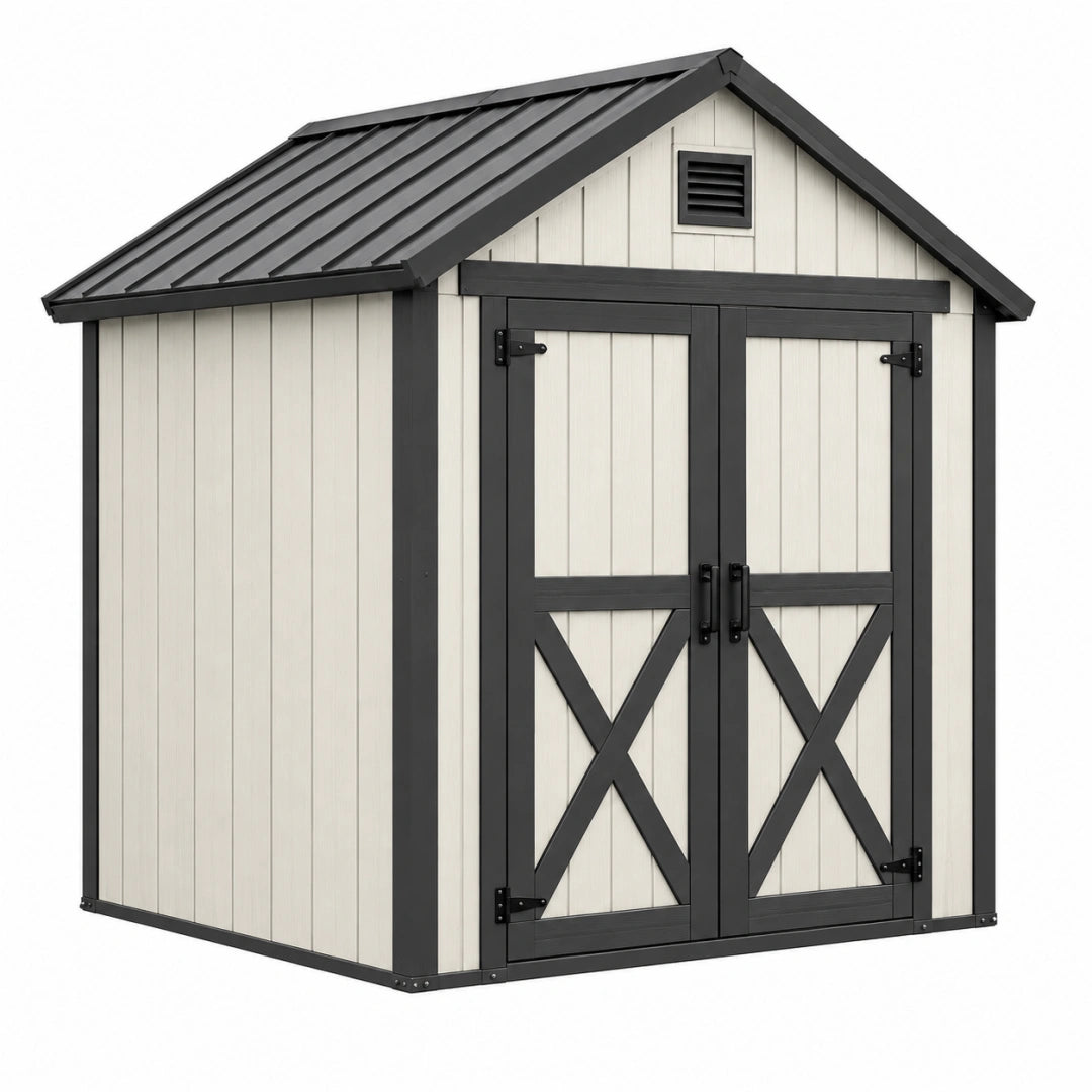 Gartenhaus 183 x 122 x 204 cm Kunststoff Weiß Schwarz mit Doppeltür im Landhausstil