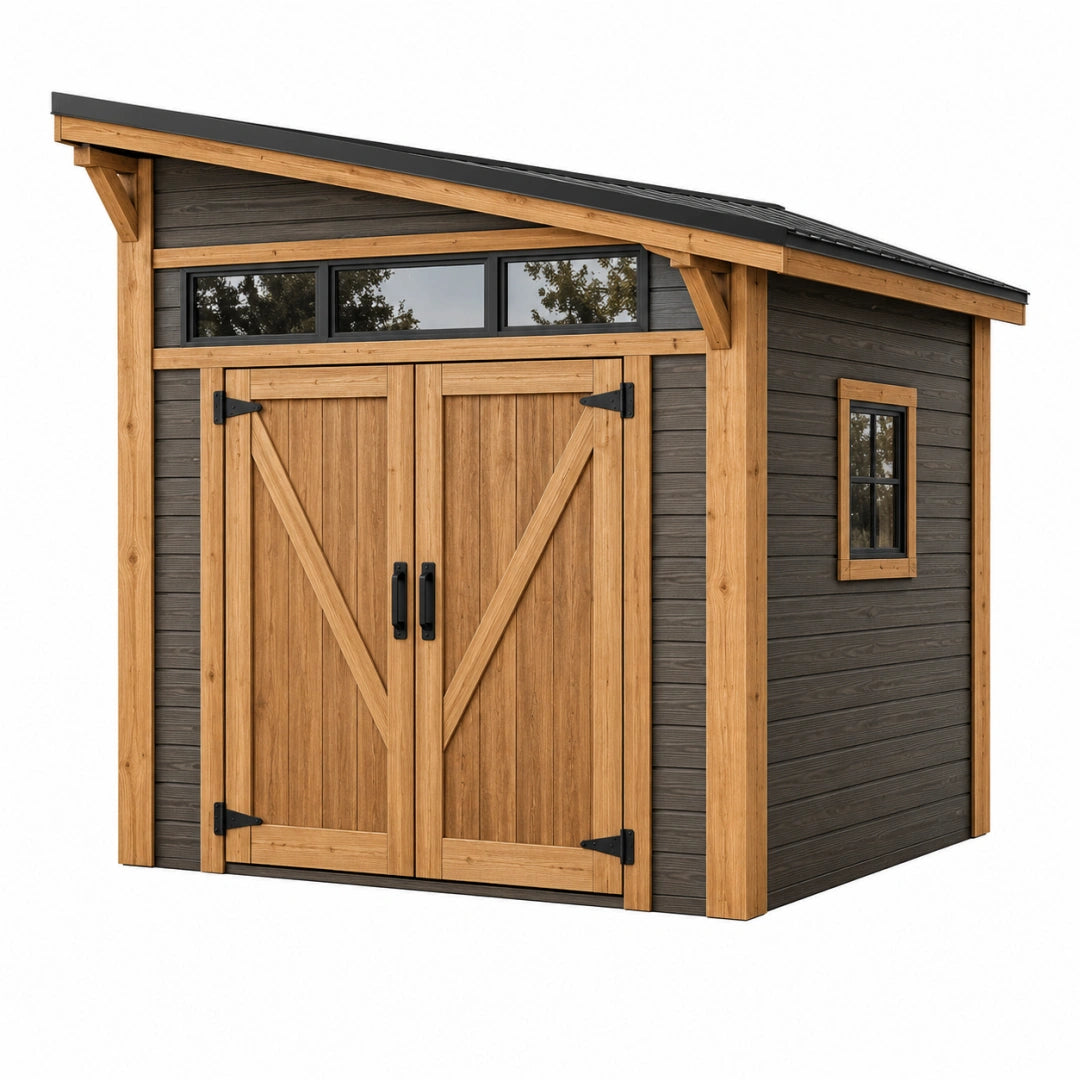 Gartenhaus 300 x 240 x 240 cm Holz Natur Anthrazit mit Doppeltür Geräteschuppen