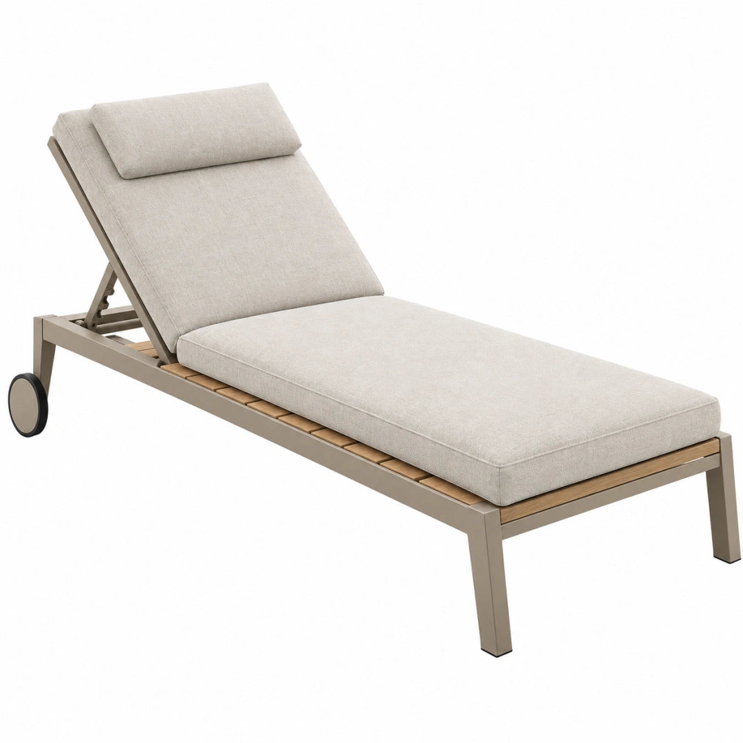 Gartenliege 200 x 70 cm mit Textilbezug Beige Aluminium Holz modern verstellbar
