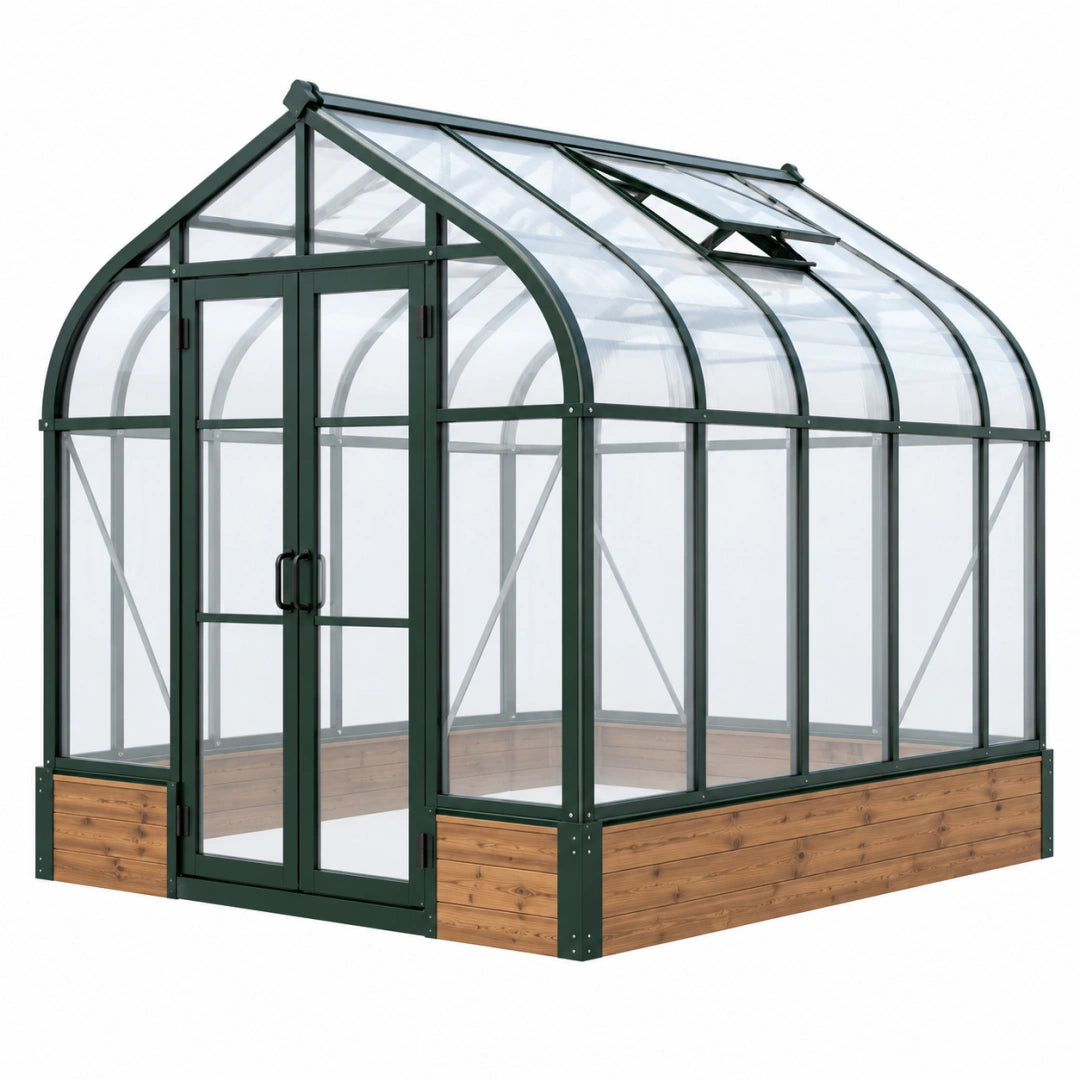 Gewächshaus 240 x 190 x 220 cm Aluminium Polycarbonat Grün Transparent mit Doppeltür und Dachfenster