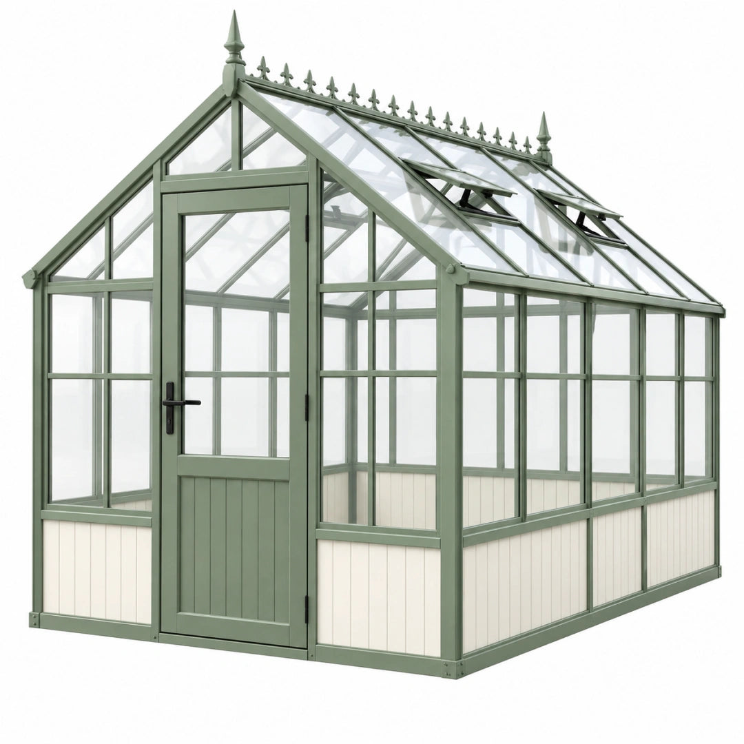 Gewächshaus 240 x 180 x 240 cm Metall und Glas Grün viktorianischer Stil mit Dachfenstern