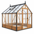 Gewächshaus 300 x 240 x 270 cm Holz Metall Transparent Schwarz mit Tür und Dachfenster