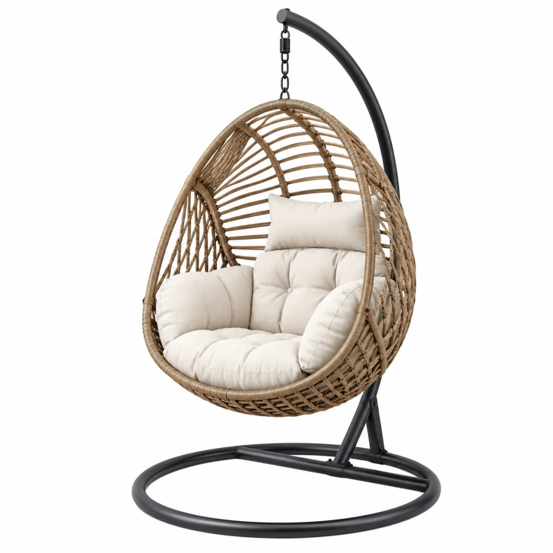 Hängesessel 105 x 105 x 195 cm Rattan Beige mit Metallgestell Schwingstuhl