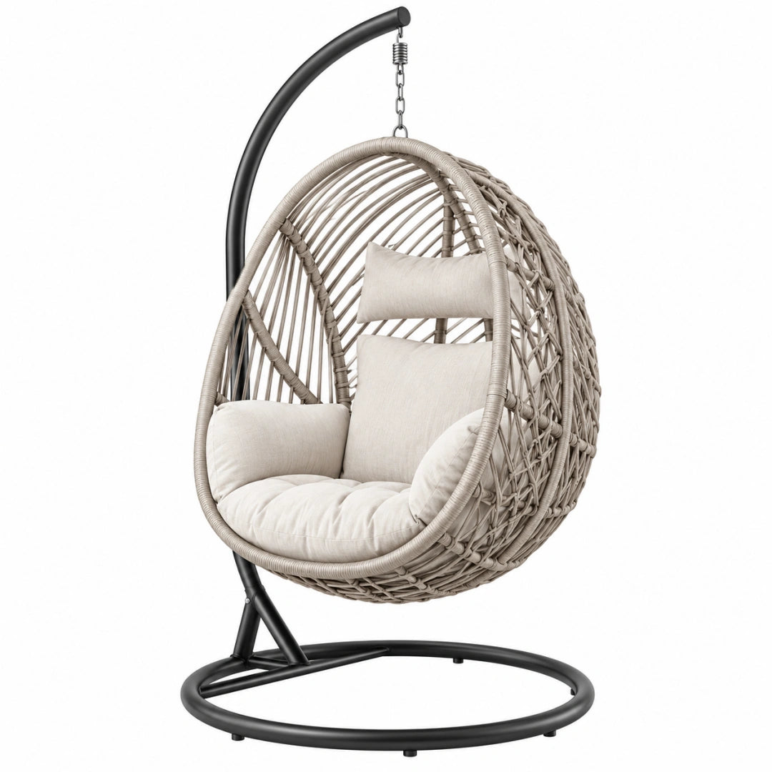 Hängesessel 105 x 105 x 195 cm Beige Schwarz Geflecht mit Metallgestell Boho