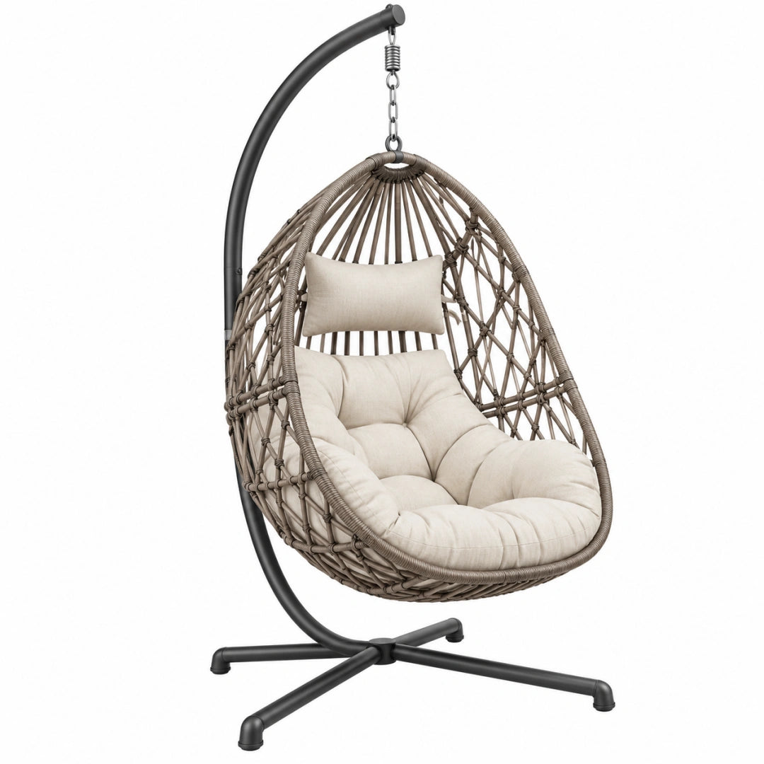 Hängesessel 105 x 105 x 195 cm Polyrattan Taupe mit Stahlgestell für den Wohnbereich