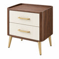Nachttisch 50 x 40 x 60 cm Holzwerkstoff Braun Creme mit 2 Schubladen Retro Stil