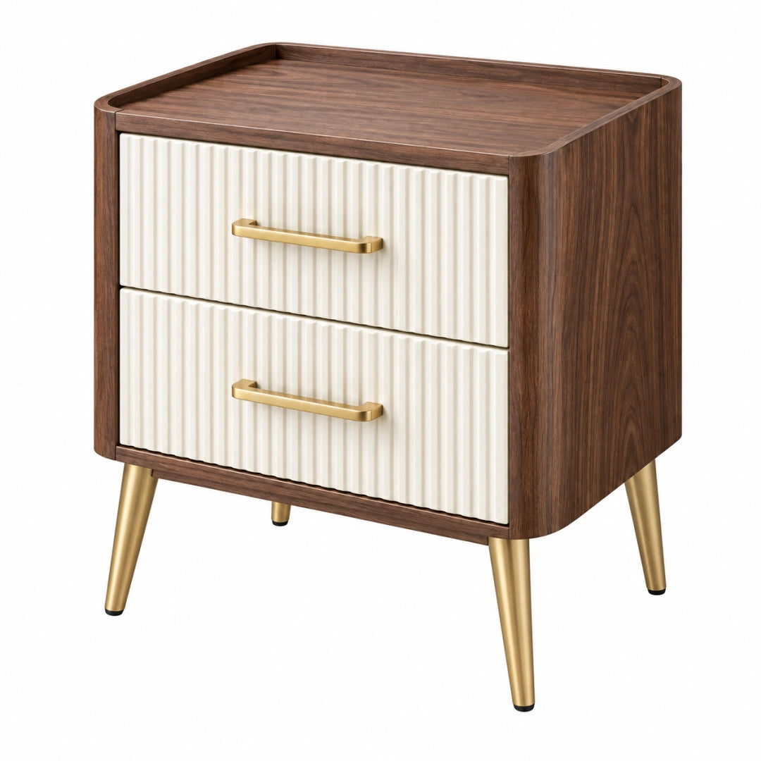 Nachttisch 50 x 40 x 60 cm Holzwerkstoff Braun Creme mit 2 Schubladen Retro Stil