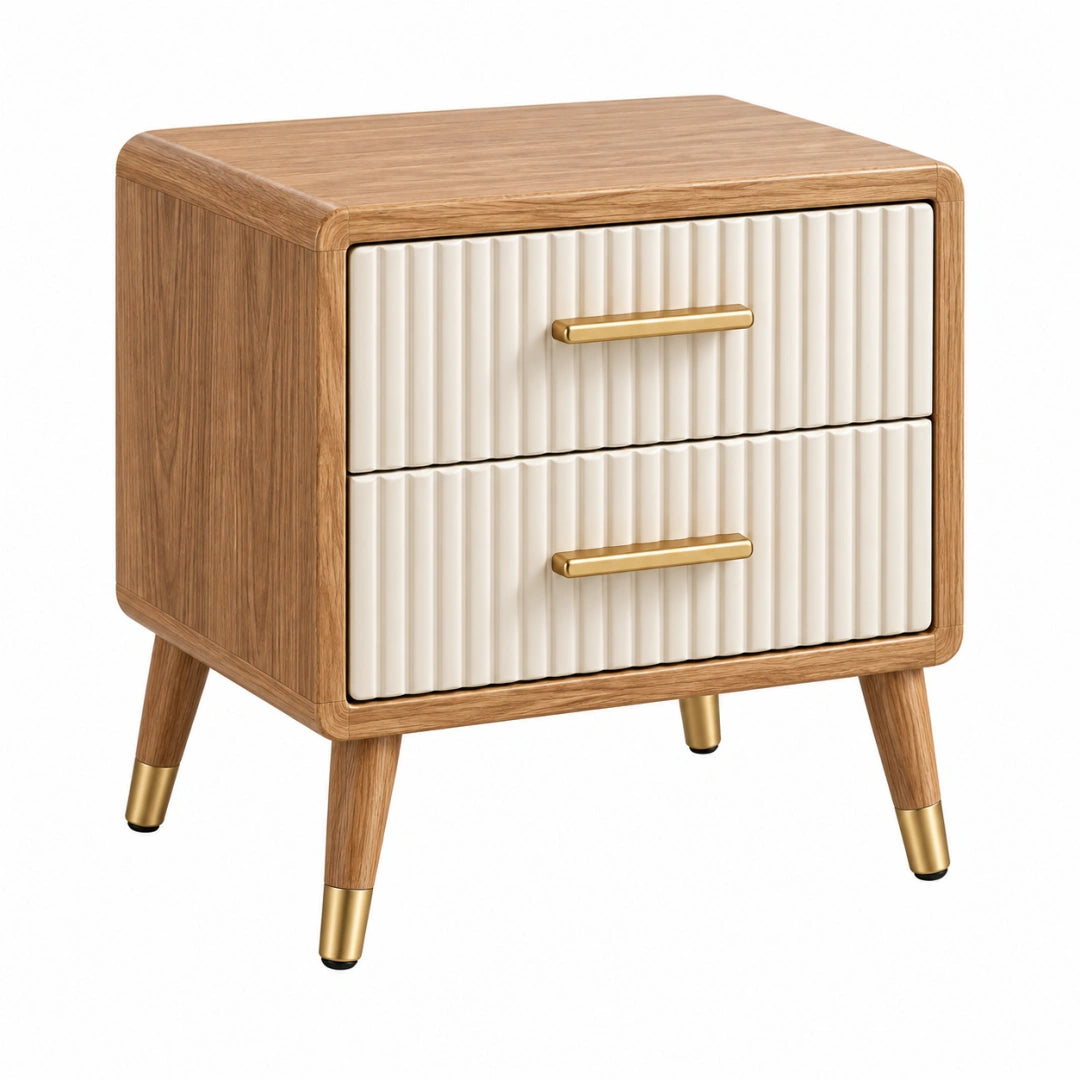 Nachttisch 45 x 40 x 55 cm Holz Braun Creme mit 2 Schubladen Retro-Stil