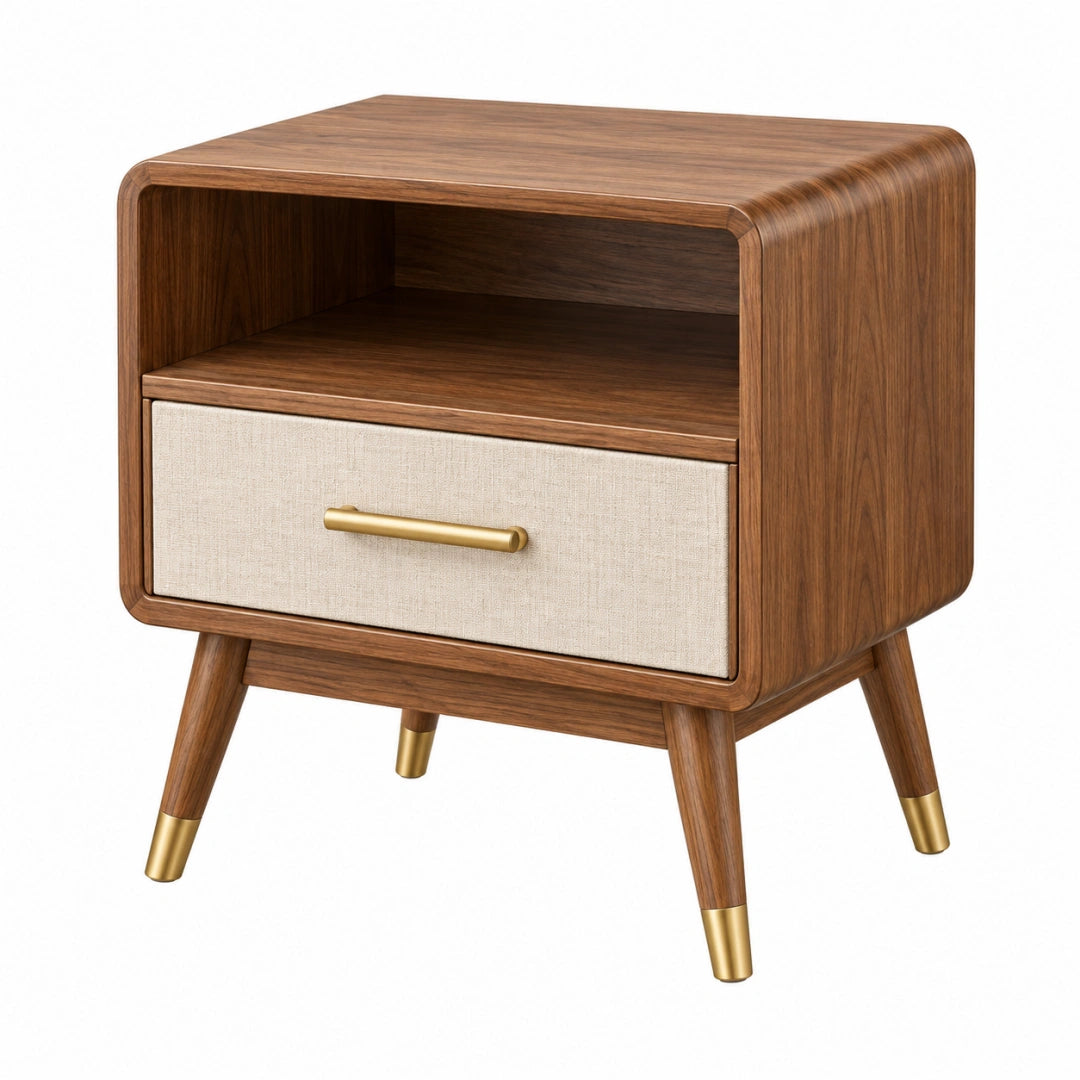 Nachttisch 50 x 40 x 60 cm in Walnussoptik mit Schublade im Mid-Century-Stil