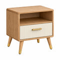 Nachttisch 45 x 40 x 60 cm Holz Naturholz Creme mit Schublade Retro