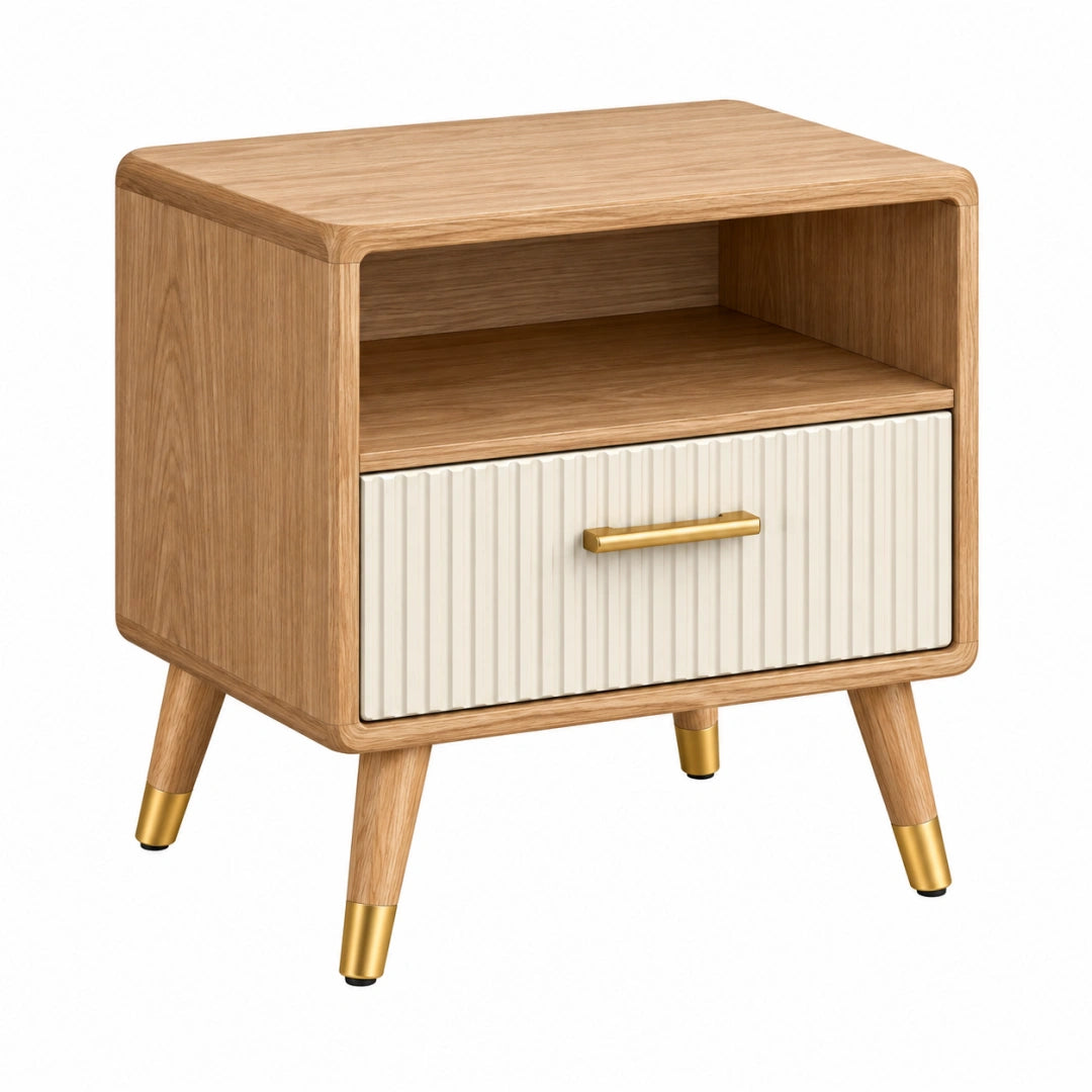 Nachttisch 45 x 40 x 60 cm Holz Naturholz Creme mit Schublade Retro