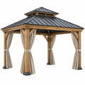 Gartenpavillon 300 x 300 x 320 cm aus Holz und Metall mit Vorhängen in Natur/Schwarz