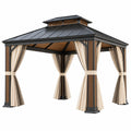 Pavillon 300 x 300 cm aus Metall in Schwarz Beige mit Vorhängen für den Garten