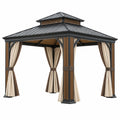 Gartenpavillon 300 x 300 x 300 cm aus Metall in Schwarz Braun mit Vorhängen und Dachbelüftung