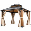 Gartenpavillon 300 x 300 cm Holz Metall Beige Braun mit Vorhängen und Belüftungsdach
