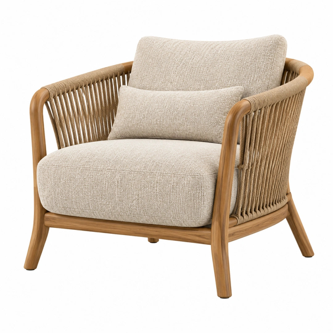 Sessel 76 x 80 x 80 cm Beige Naturbraun mit Holzgestell und Kordelgeflecht im natürlichen Stil