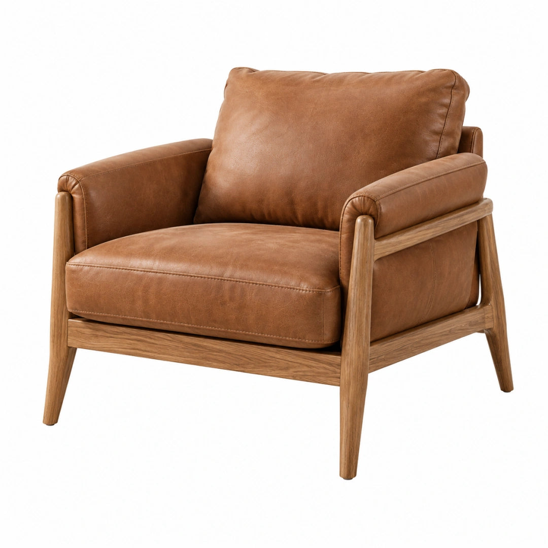 Sessel 90 x 85 x 85 cm braunes Leder Holzgestell Mid Century