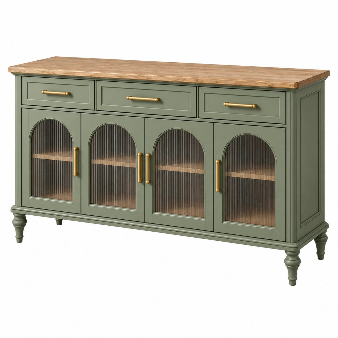 Sideboard 160 x 45 x 90 cm Holz und Glas Grün für Esszimmer im Landhausstil