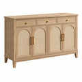 Sideboard 160 cm Holz Natur mit Rattangeflecht und 3 Schubladen
