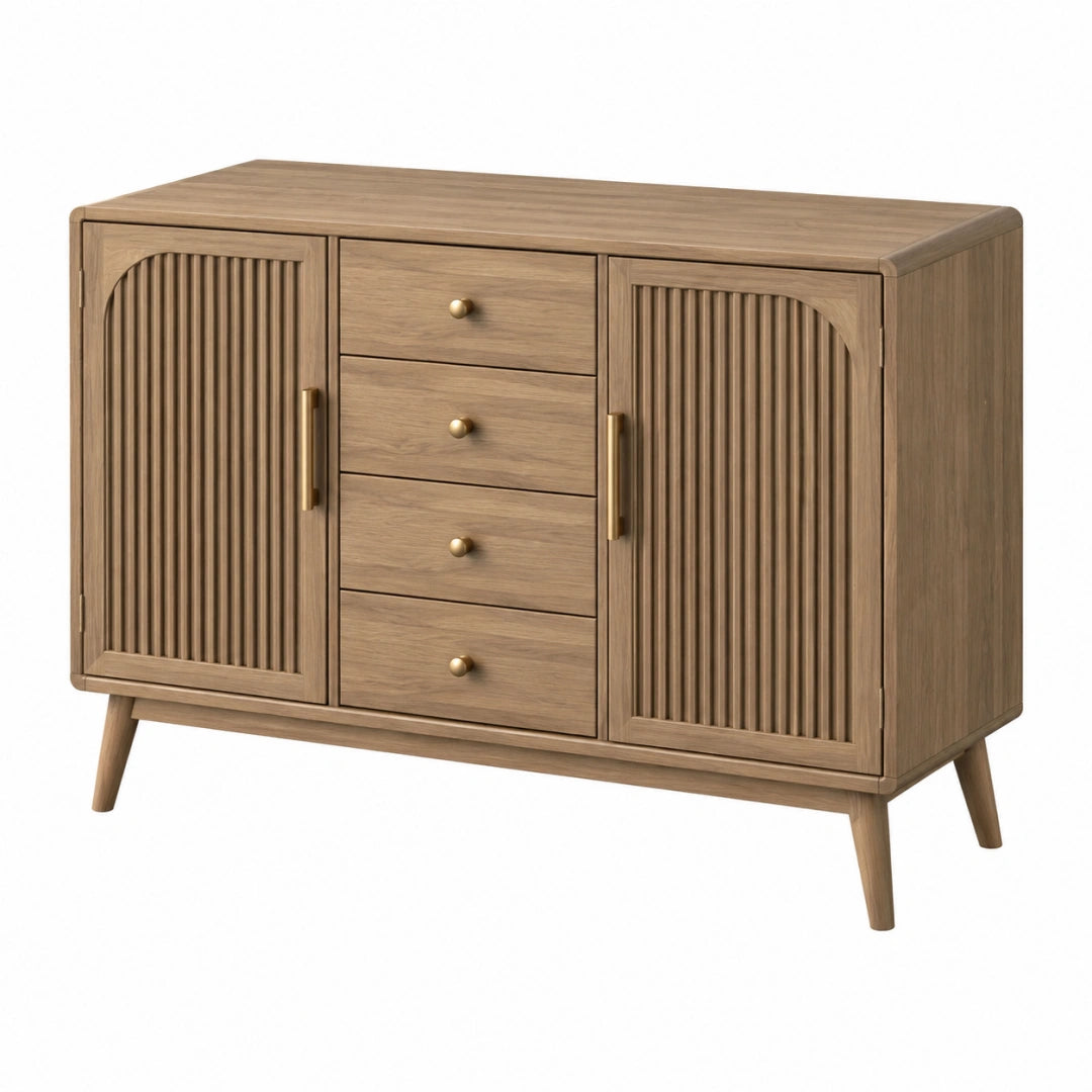 Sideboard 120 x 40 x 80 cm Braun Holzwerkstoff mit 2 Türen und 4 Schubladen - geriffeltes Design
