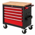 Werkzeugwagen 76 x 46 x 92 cm aus Stahl und Holz Rot Schwarz fahrbar mit 6 Schubladen