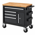 Werkzeugwagen 90 x 50 x 90 cm aus Stahl und Holz Schwarz Natur mit Schubladen