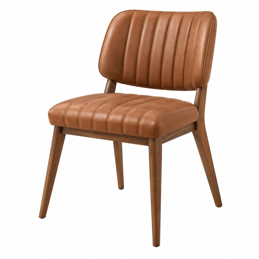 Esszimmerstuhl 55 x 60 x 82 cm in Cognacbraun mit Bezug in Lederoptik und Holzgestell im Retro-Stil