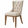 Esszimmerstuhl 55 x 65 x 105 cm Beige Braun Stoff Holz mit Knopfheftung