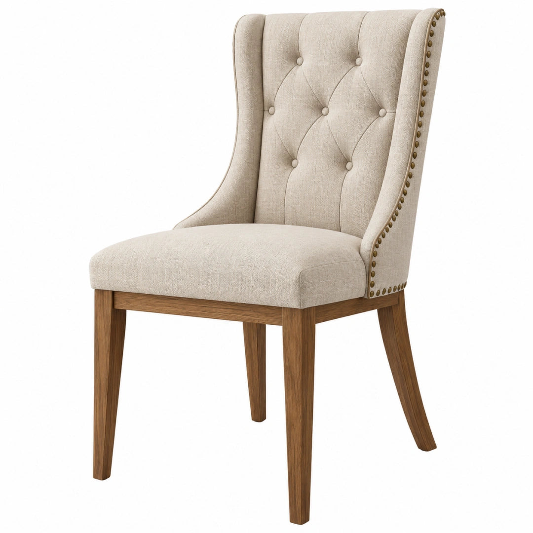 Esszimmerstuhl 55 x 65 x 105 cm Beige Braun Stoff Holz mit Knopfheftung