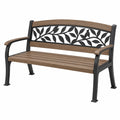 Gartenbank 122 cm Metall Holzoptik Braun Schwarz mit Blattmuster modern