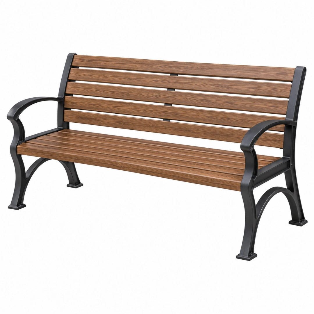 Gartenbank 150 x 60 x 85 cm Holz Braun Metall Schwarz mit Armlehnen