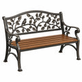 Gartenbank 127 x 61 x 91 cm aus Metall und Holz in Schwarz Braun mit Vogelmotiv