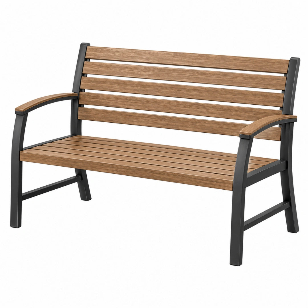 Gartenbank 122 x 61 x 88 cm Holz und Metall Braun Schwarz mit Armlehnen