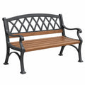 Gartenbank 122 cm Holz Metall Braun Schwarz klassisch mit Armlehnen