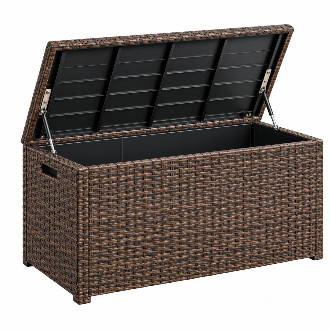 Aufbewahrungsbox 120 x 50 x 60 cm Polyrattan Braun mit Klappdeckel für Garten