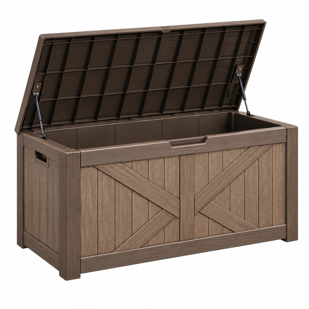 Garten-Aufbewahrungsbox 132 x 72 x 65 cm Kunststoff Braun mit Klappdeckel