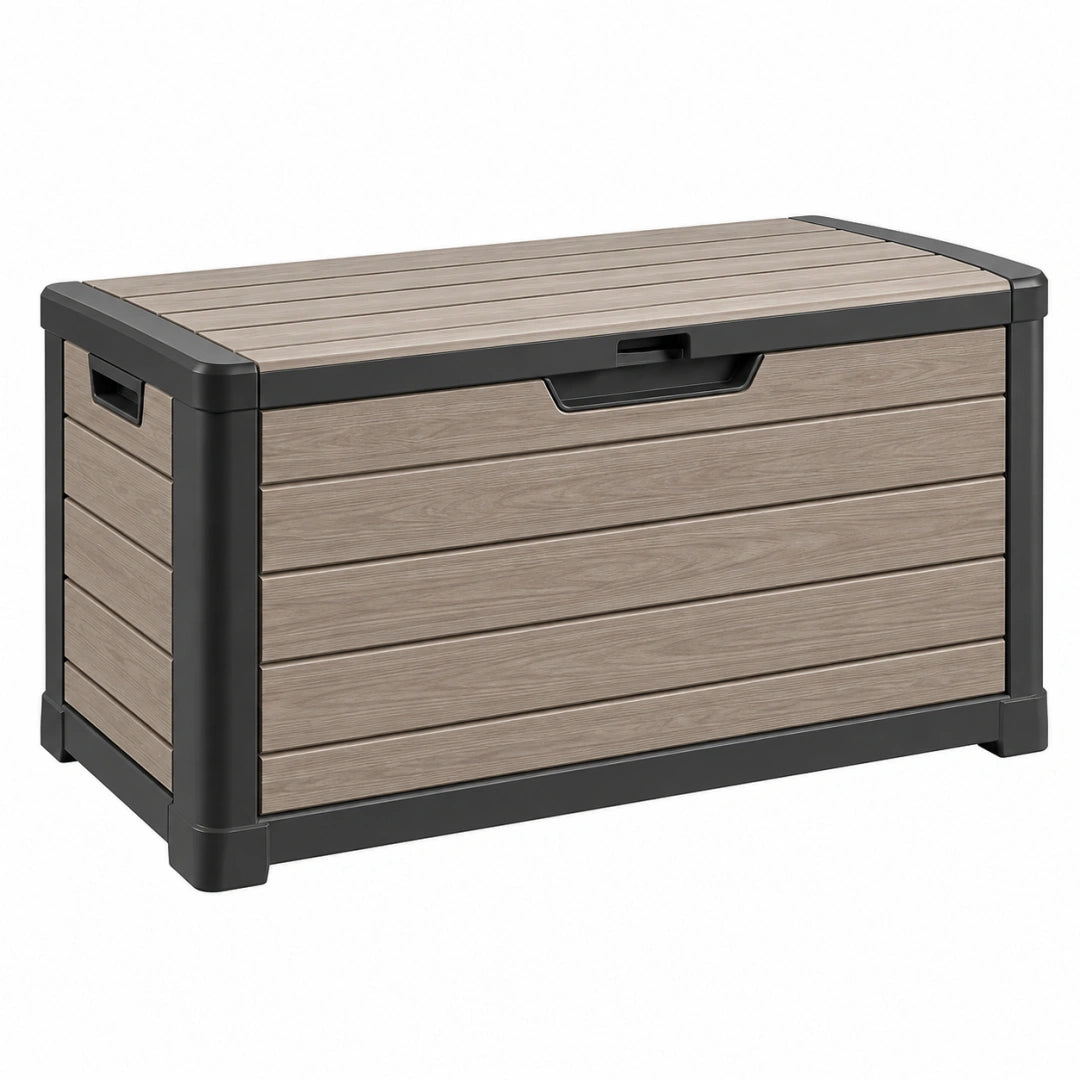 Aufbewahrungsbox 150 x 70 x 65 cm Kunststoff Greige Anthrazit für Außenbereich mit Klappdeckel